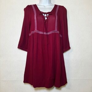 Before You Collection Burgundy Peasant Boho Whimsigoth Goth Crochet Tunic Wine M